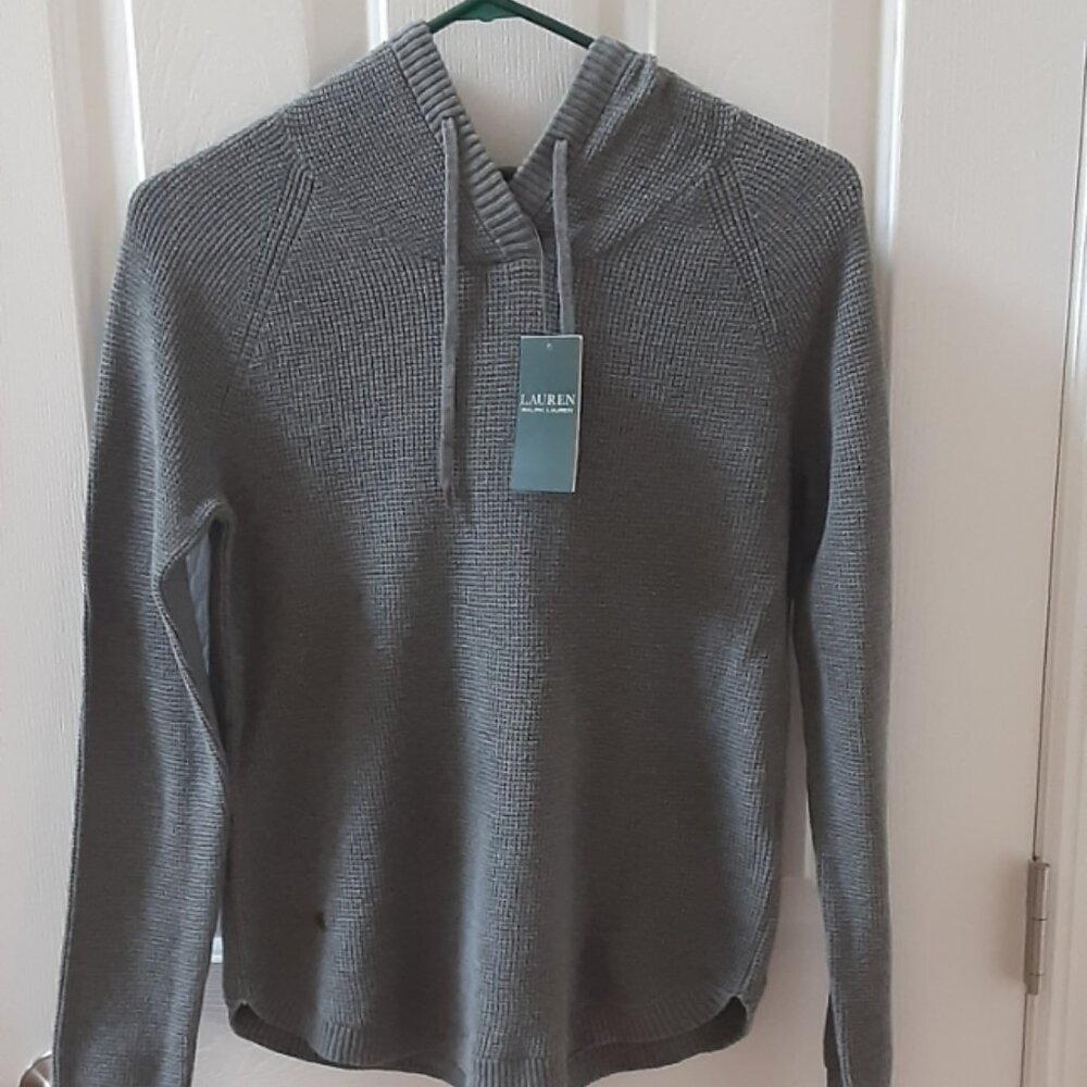 Lauren Ralph Lauren Classics Gray Waffle Knit Hoodie Sweater NWT